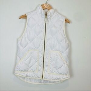 J. Crew “Excursion” white with cream trim quilted down puffer vest. Size small